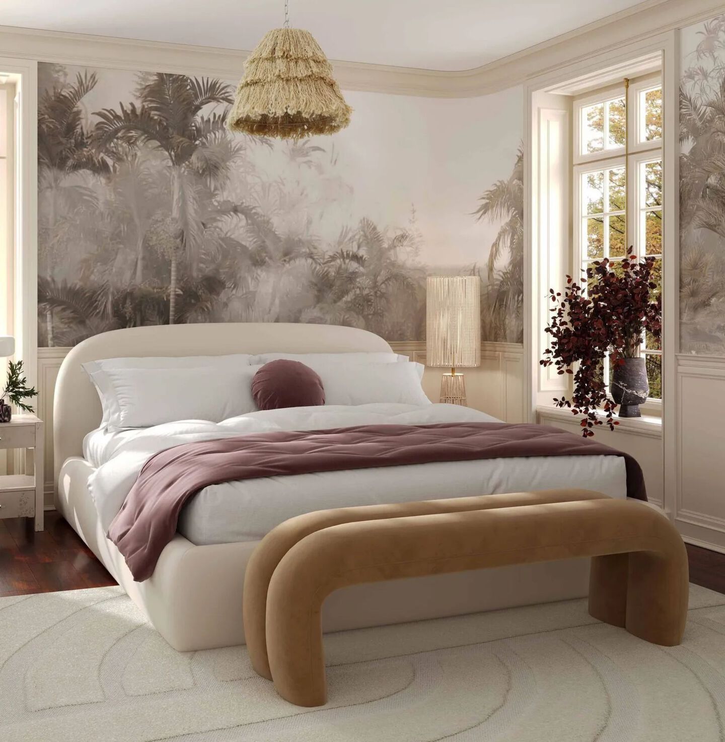 TOV Furniture Leigh Cream Velvet Channeled Bench
