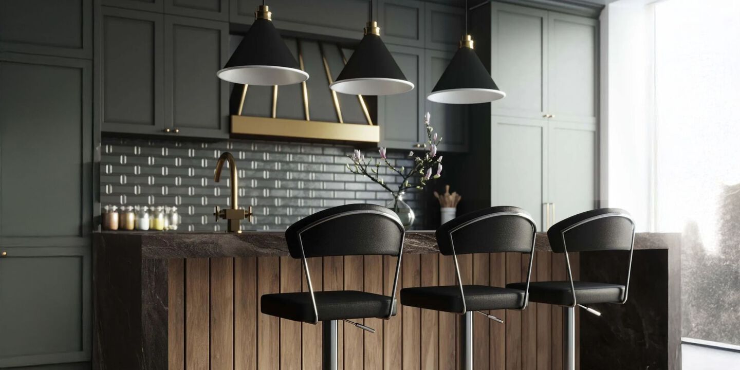 TOV Furniture Cosmo Black Performance Vegan Leather and Stainless Steel Barstool