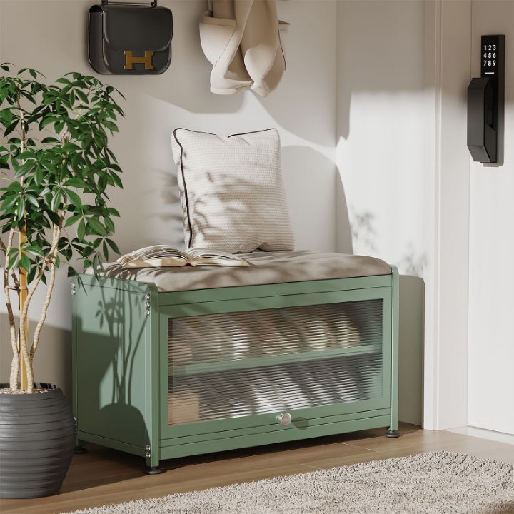 Mega Casa Shoe Storage Cabinet with 2 Tier Shoe Rack, Entryway Bench with Cushion, Metal