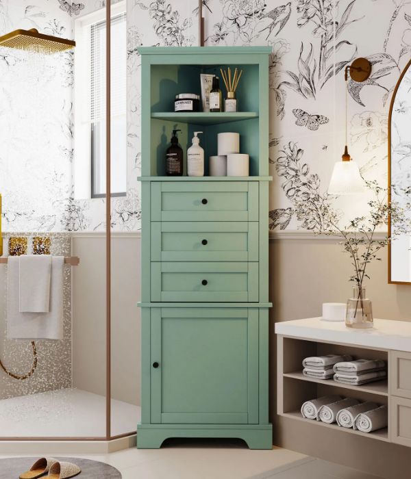 Merax Triangle Tall Bathroom Cabinet with 3 Drawers