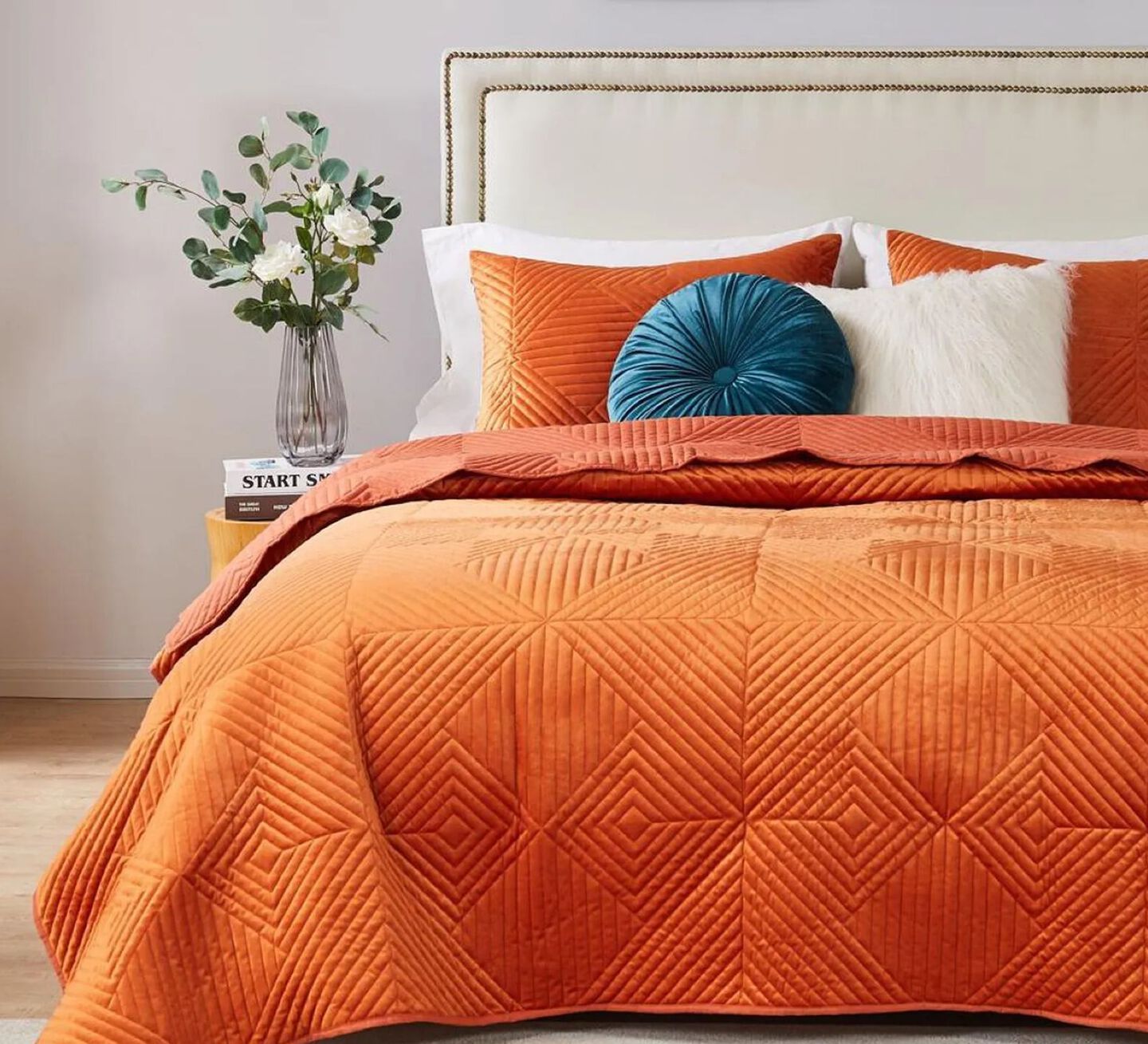 Barefoot Bungalow Riviera Orange Velvet Quilt and Pillow Sham Set