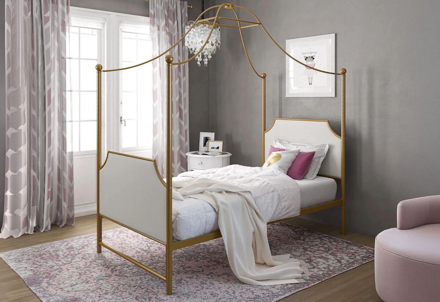 Little Seeds Monarch Hill Clementine Canopy Twin Bed in Gold