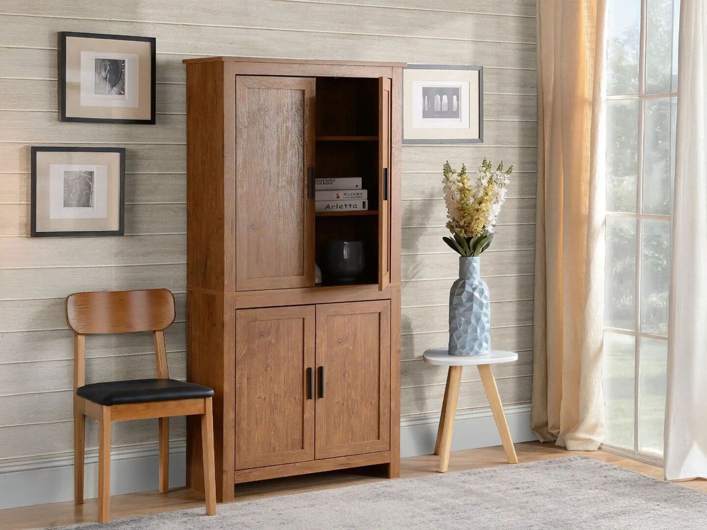 Brown Kitchen Pantry: 64" 4-Door Cabinet with Adjustable Shelves by Halifax North America