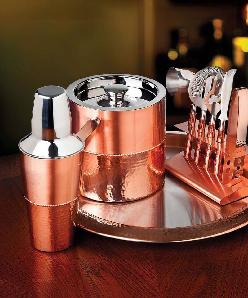 Godinger Hammered Copper 9 Piece Bar Tool Set