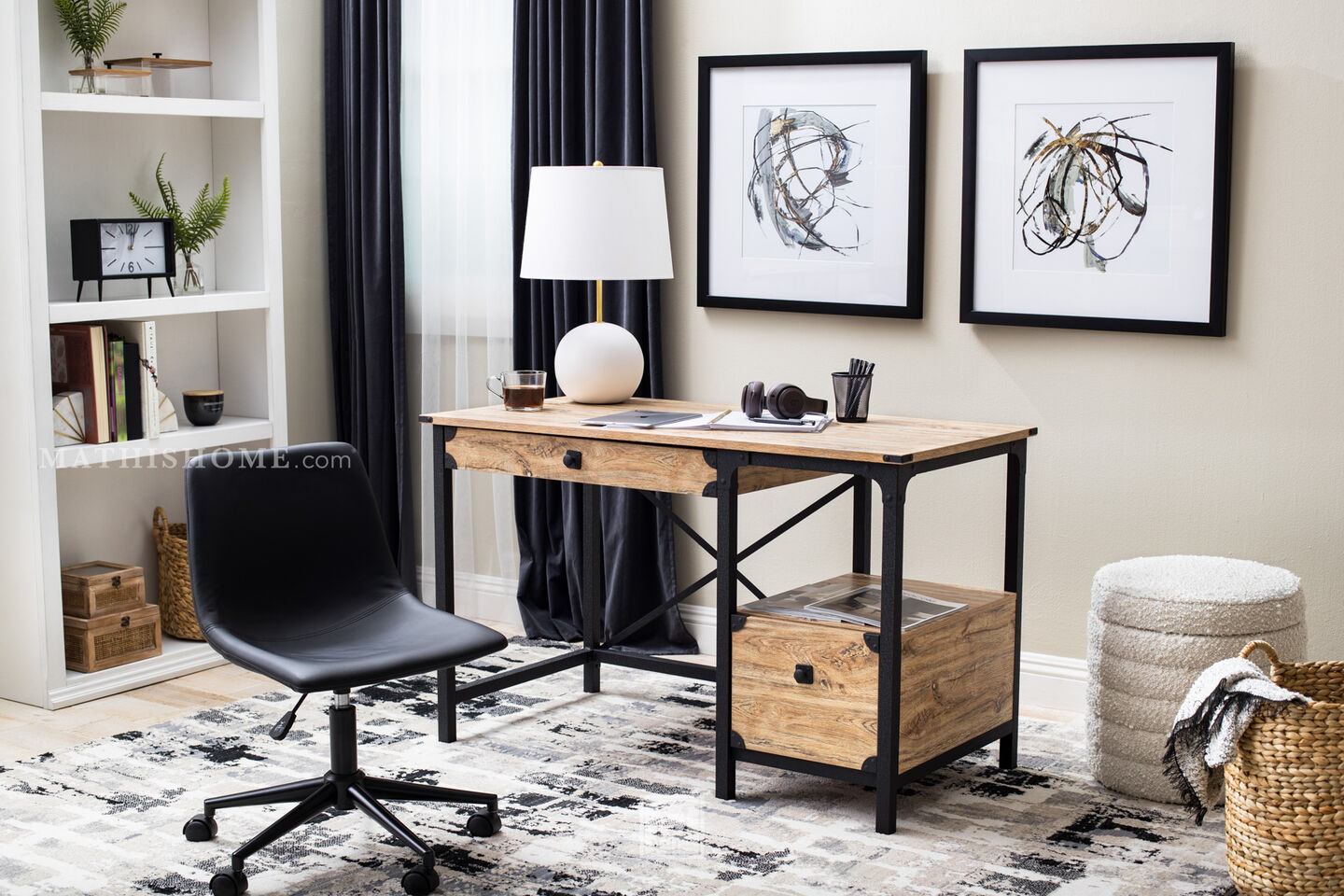Sauder Industrial Metal & Wood Desk in Industrial Style Office