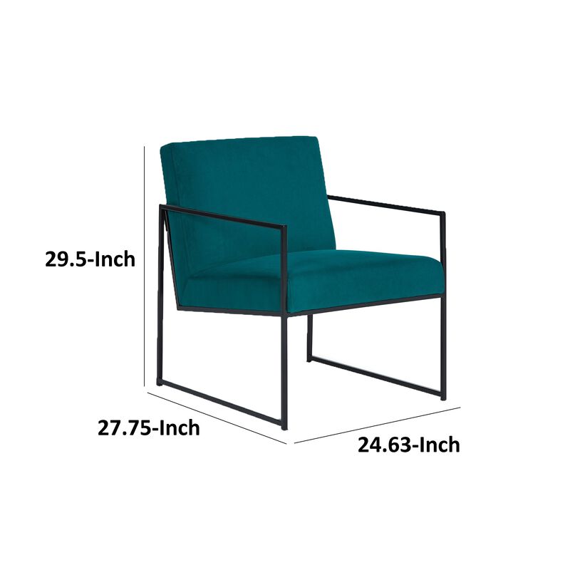Anisa Accent Chair, Teal Velvet Seat Cushions, Black Metal Frame - Benzara