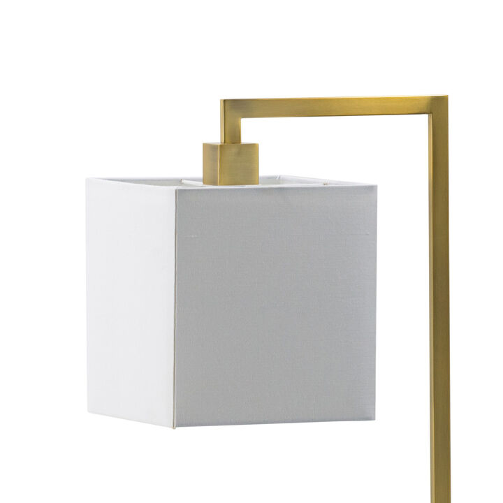 25 Inch Modern Geometric Table Lamp, Square Shade, White Marble Base, Gold-Benzara