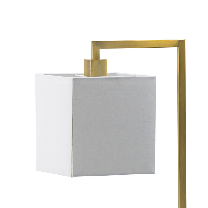 25 Inch Modern Geometric Table Lamp, Square Shade, White Marble Base, Gold-Benzara