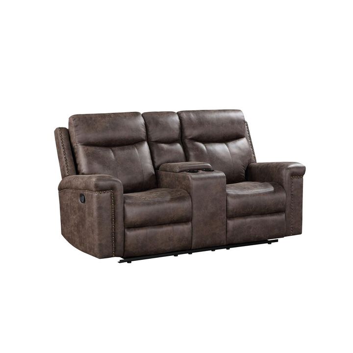 New Classic Furniture Quade Console Loveseat W/ Dual Recliners-Mocha