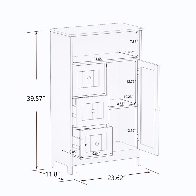 23.62 in. W. x 11.81 in. D x 39.37 in. H White Wood Linen Cabinet with Shelves and Storage
