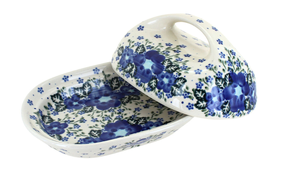 Blue Rose Polish Pottery Spring Blossom Butter Dish