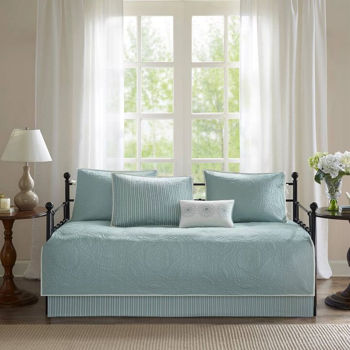 6-Piece Reversible Quilted Daybed Cover Set – Farmhouse Bedding in Seafoam Teal