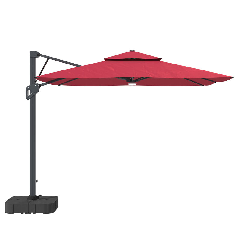 MONDAWE 10ft Square Solar LED Offset Cantilever Outdoor Patio Umbrella with Bluetooth Speaker and Included Base