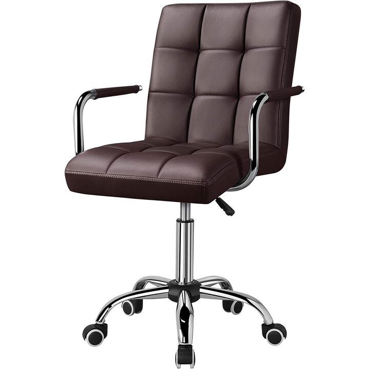 Hivvago Dark Brown Modern Faux Leather Mid-Back Office Chair with Armrests and Wheels