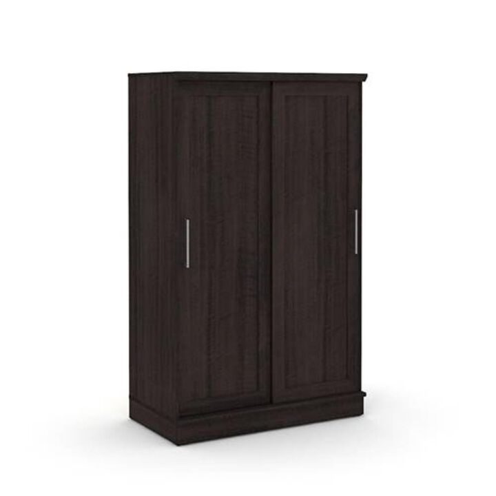 Hivvago FarmHouse Espresso Oak Sliding Doors Garment Rod Wardrobe Armoire