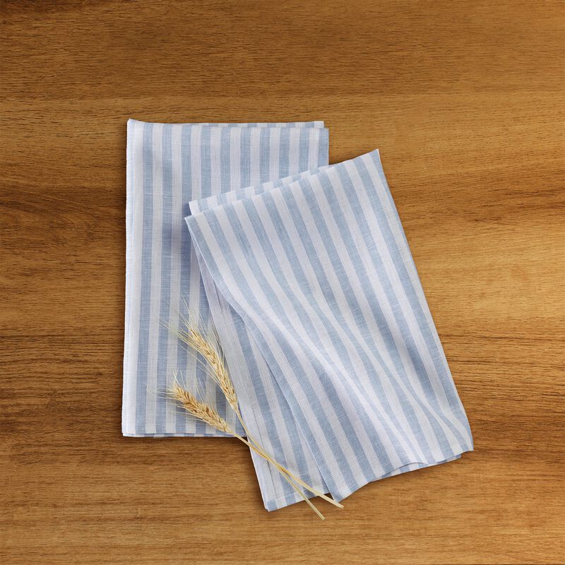 Solino Home 100% Pure Linen Kitchen Towels Set of 2 - 17 x 26 Inch | Amalfi Stripe