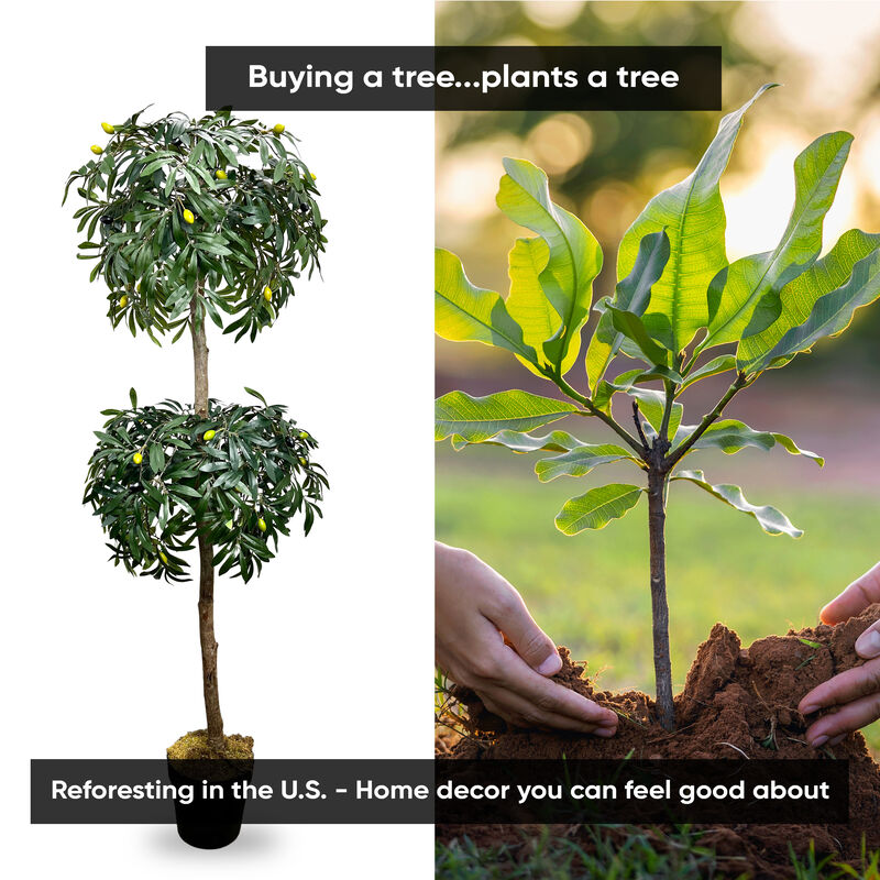 Handmade 5' Artificial Olive Topiary Tree In Home Basics Starter Pot Made with Real Wood and Moss Accents