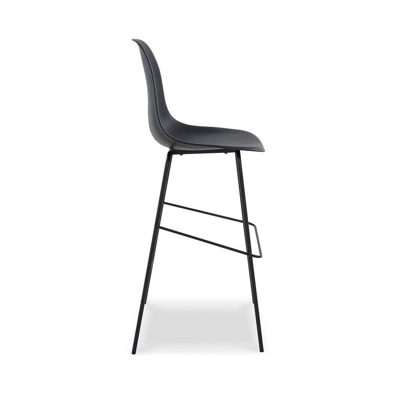 Mira 30 Inch Barstool, Set of 2, Curved Bucket Seat, Black Metal Frame-Benzara