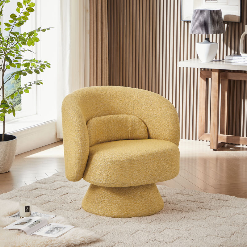 Yellow Swivel Barrel Chair with Toss Pillows