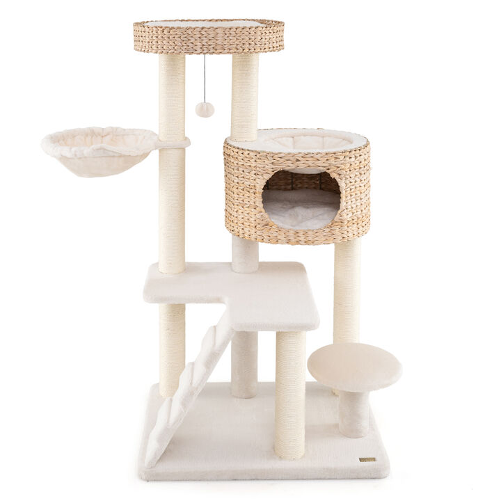 Modern Cat Tree for Indoor Cats with Cattail Fluff Condo and Top Perch