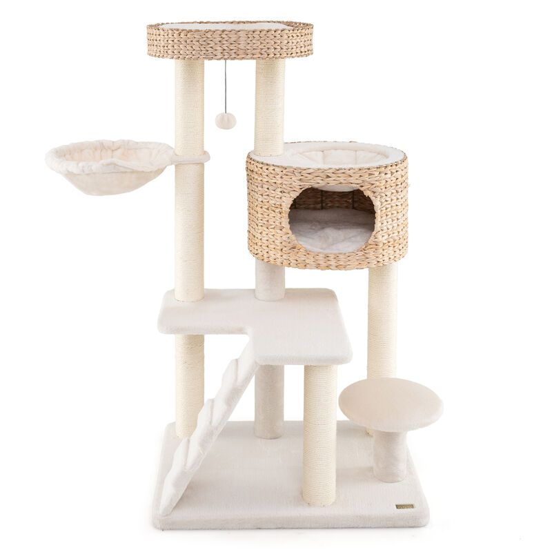 Modern Cat Tree for Indoor Cats with Cattail Fluff Condo and Top Perch