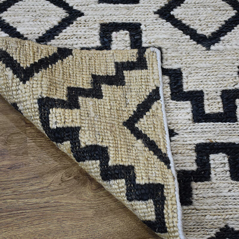 HAND KNOTTED SUMAK JUTE ECO-FRIENDLY Geometric AREA RUGS  - 8'x10', Rectangle Beige Black Color, Geometric, High Pile, Natural Fiber, Outdoor Indoor Handmade Area Rugs for Living Room (J00080)