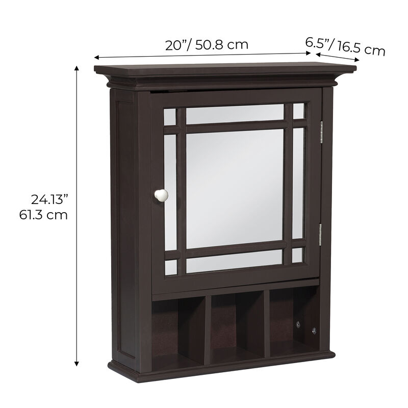 Teamson Home Neal Removable Wooden Medicine Cabinet with Mirrored Door- Espresso