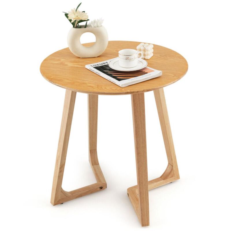 Hivvago 24 Inch Round End Table with Adjustable Foot Pads Natural