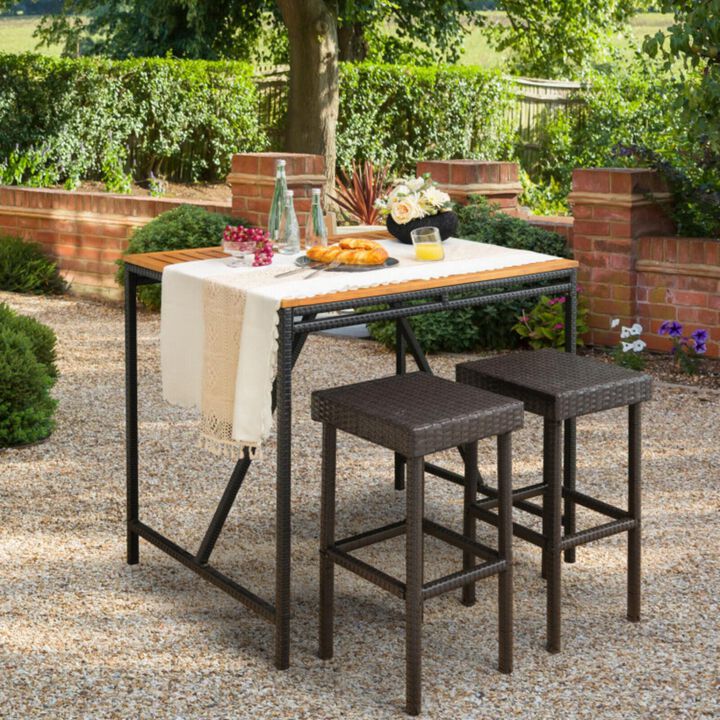 Hivvago 2 Pieces Patio Rattan Wicker Bar Stool Chairs-Brown