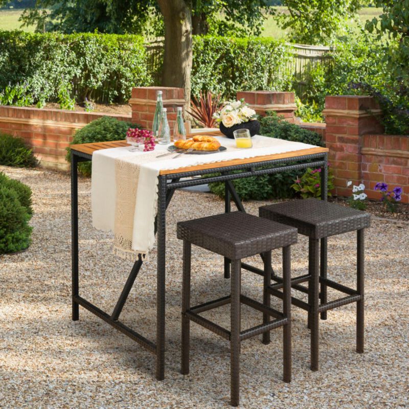 Hivvago 2 Pieces Patio Rattan Wicker Bar Stool Chairs-Brown
