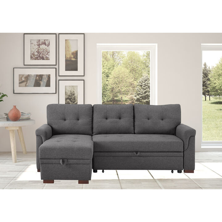 Hunter Dark Gray Linen Reversible Sleeper Sectional Sofa With Storage Chaise