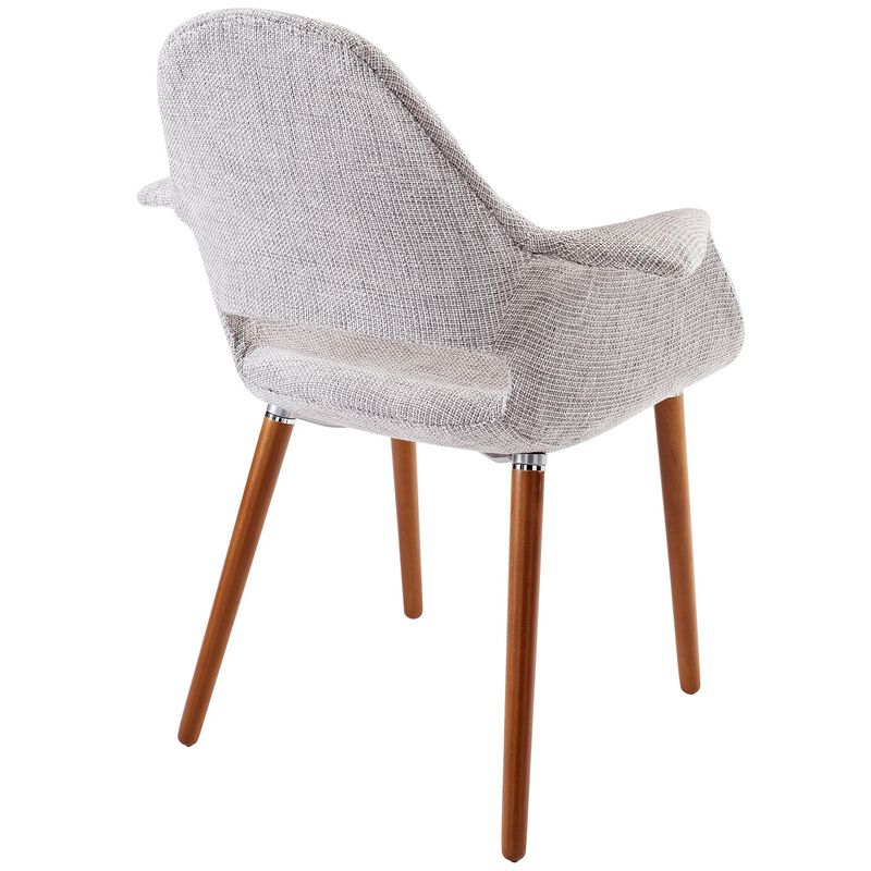 28 Inch Dining Armchair, Gray Fabric, Flared Design Arms, Beechwood Legs-Benzara