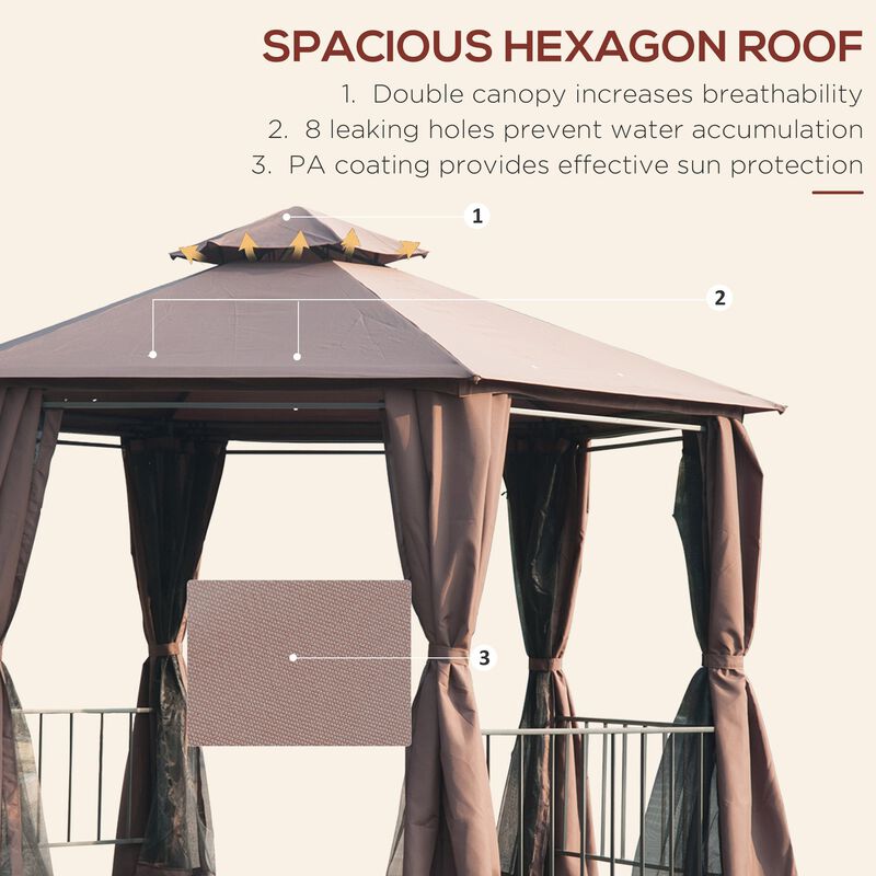 Coffee Outdoor Pavilion: 13'x13' Canopy with Curtains and Vented Roof