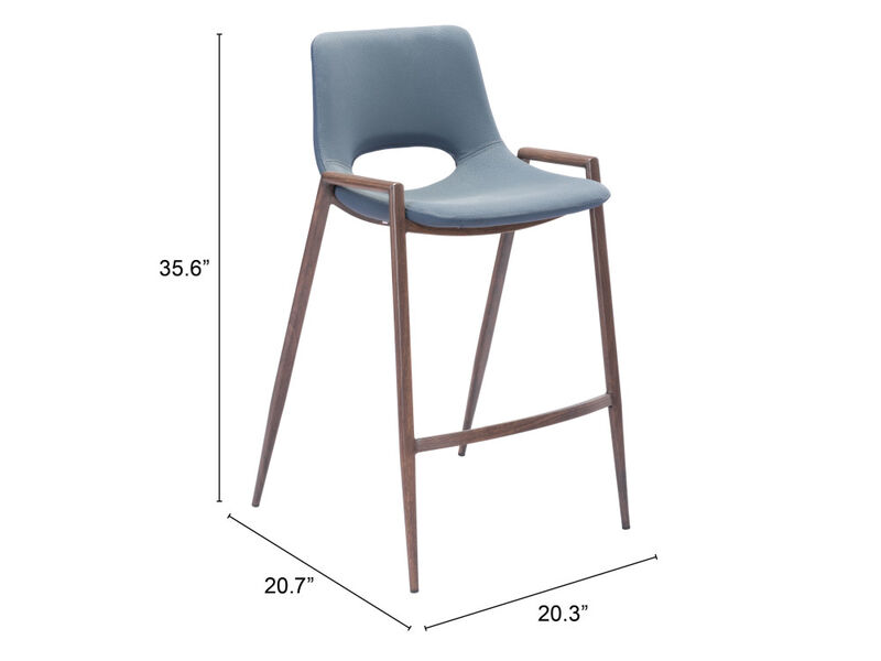 Desi Counter Stool (Set of 2) Azure Gray & Walnut