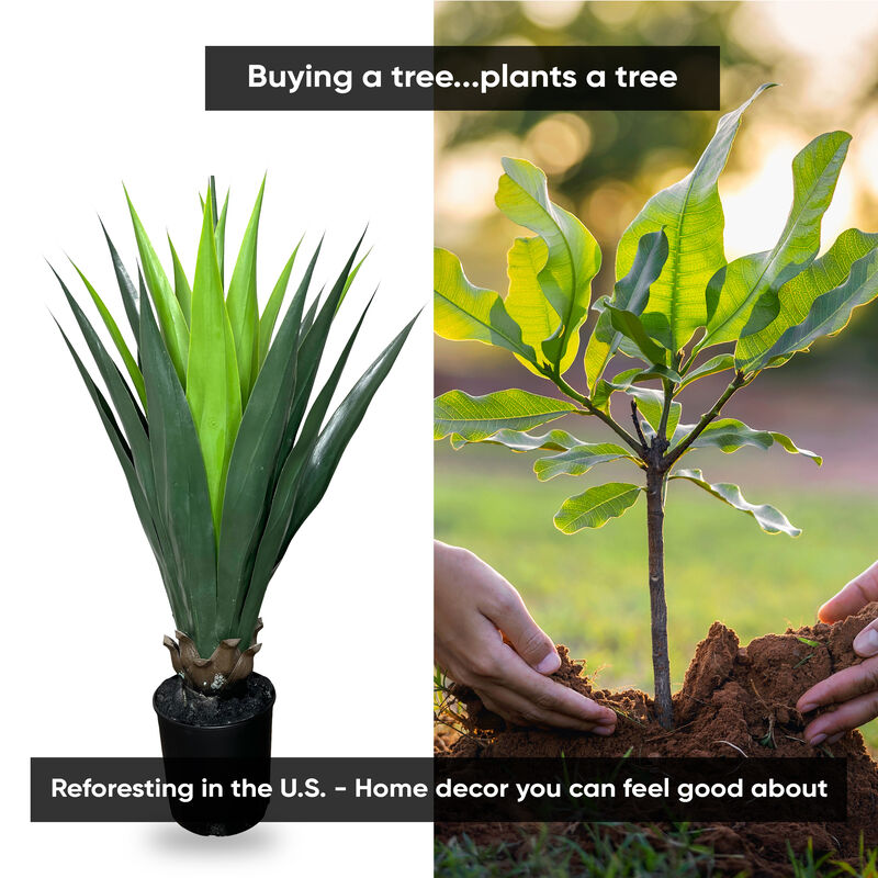 Realistic Artificial 3.5' Agave Plant In Home Basics Starter Pot, Home Décor, Office