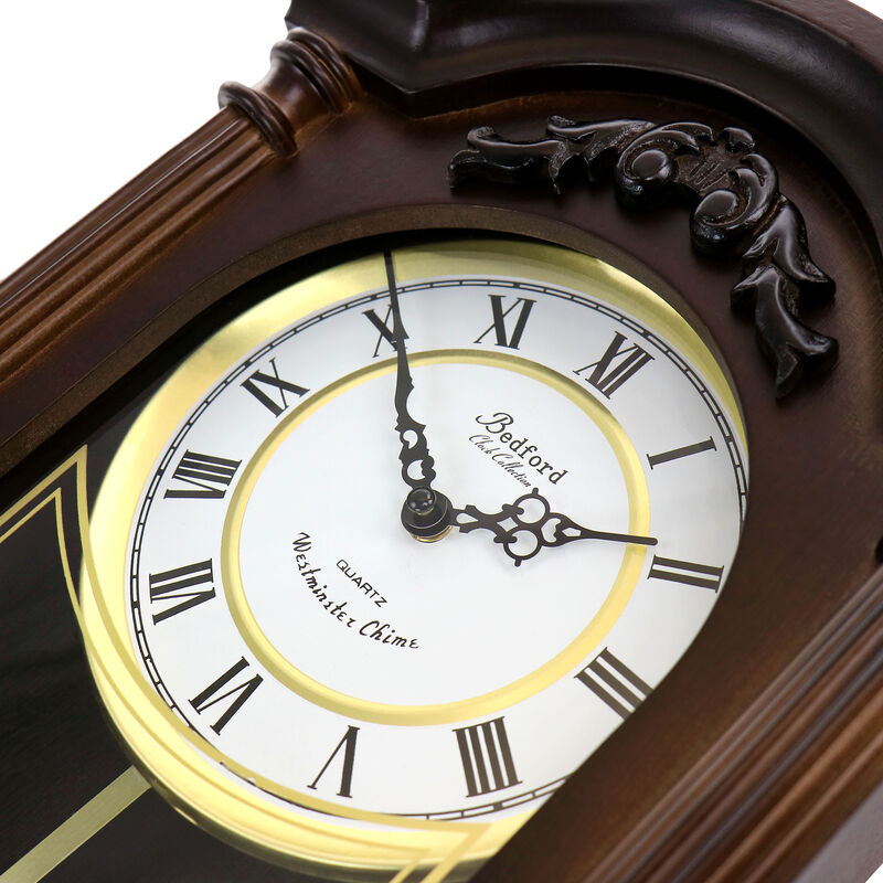 Bedford Clock Collection Noah 22 Inch Chestnut Wood Chiming Pendulum Wall Clock