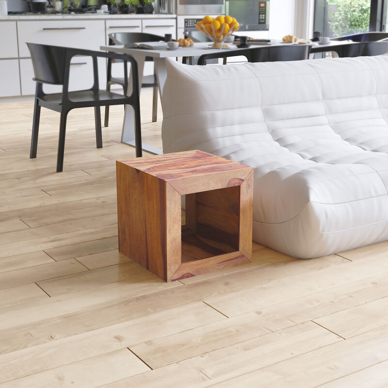 16 Inch Cube Shape Rosewood Side Table With Cutout Bottom, Brown - Benzara