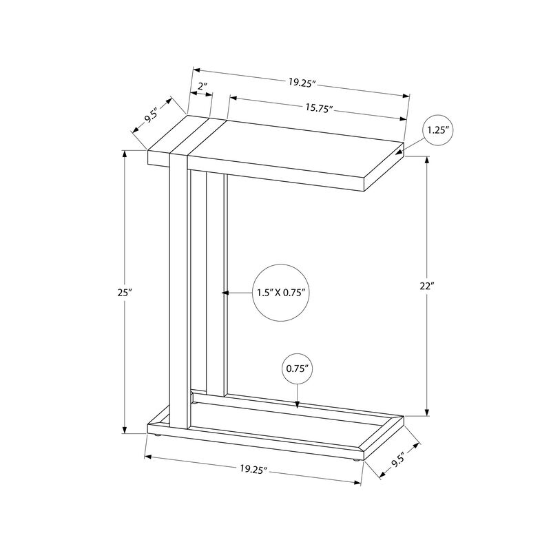 Monarch Specialties I 2858 Accent Table, C-shaped, End, Side, Snack, Living Room, Bedroom, Metal, Laminate, Grey, Black, Contemporary, Modern