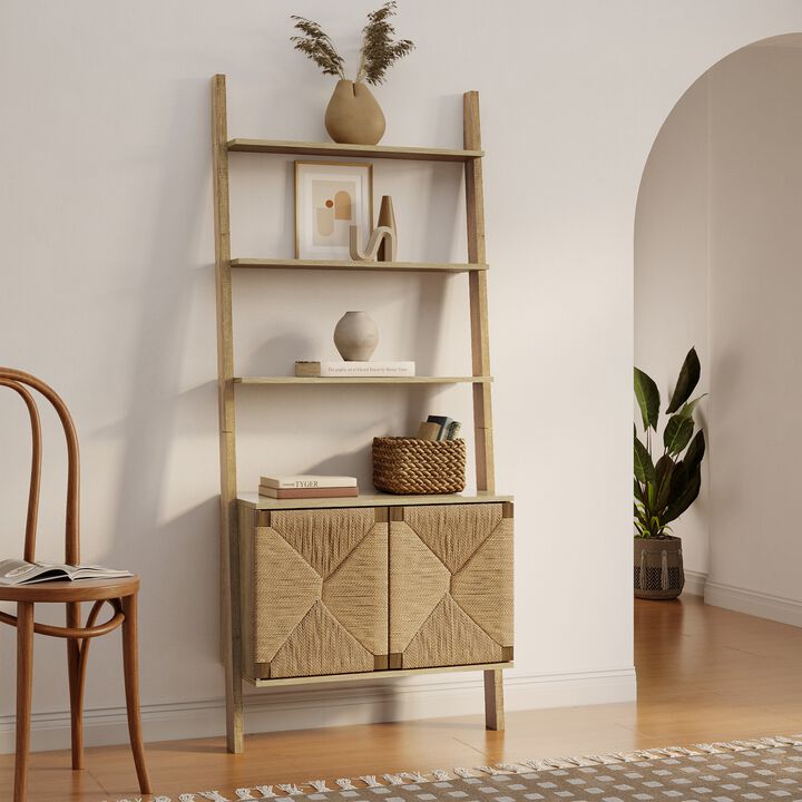 LuxenHome 4-Shelf Etagere Bookcase with 2-Door Cabinet Storage