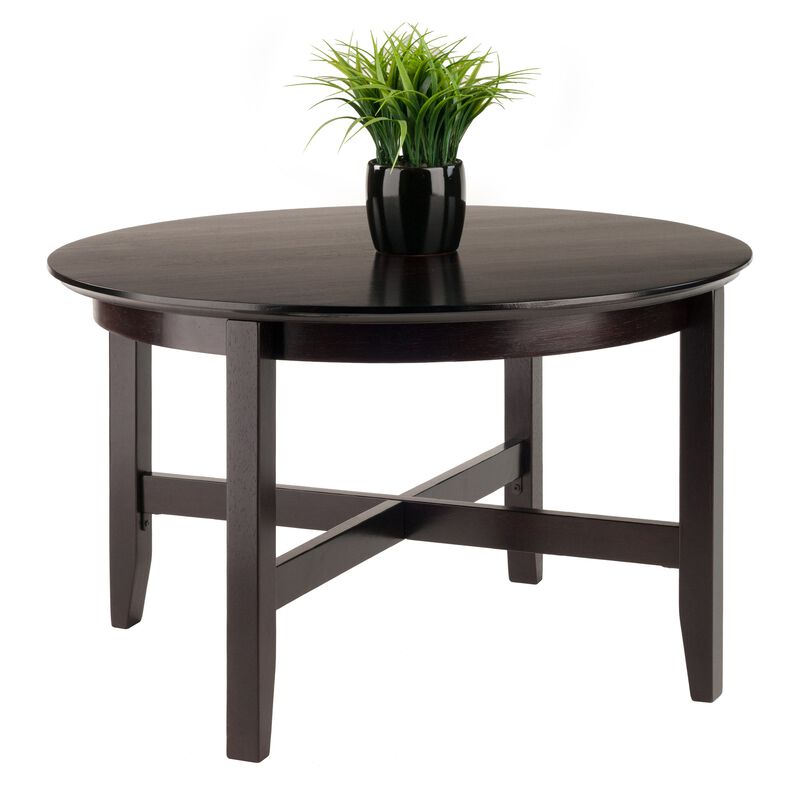 Winsome Elegant Ergode Wood Toby Round Coffee Table - Durable Solid Wood, 30" Diameter, Rich Espresso Finish, Shaker Style Legs, X Cross Stretcher, Assembly Required