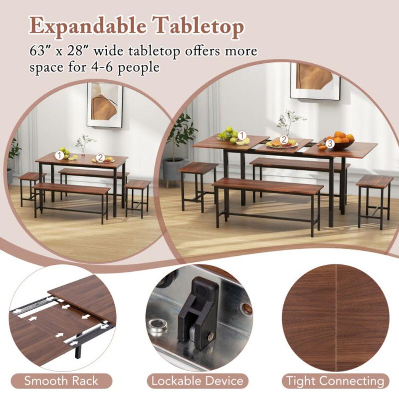 Hivvago 5 Piece Dining Table Set for 4-6 with 2 Benches & 2 Stools for Kitchen Dining Room