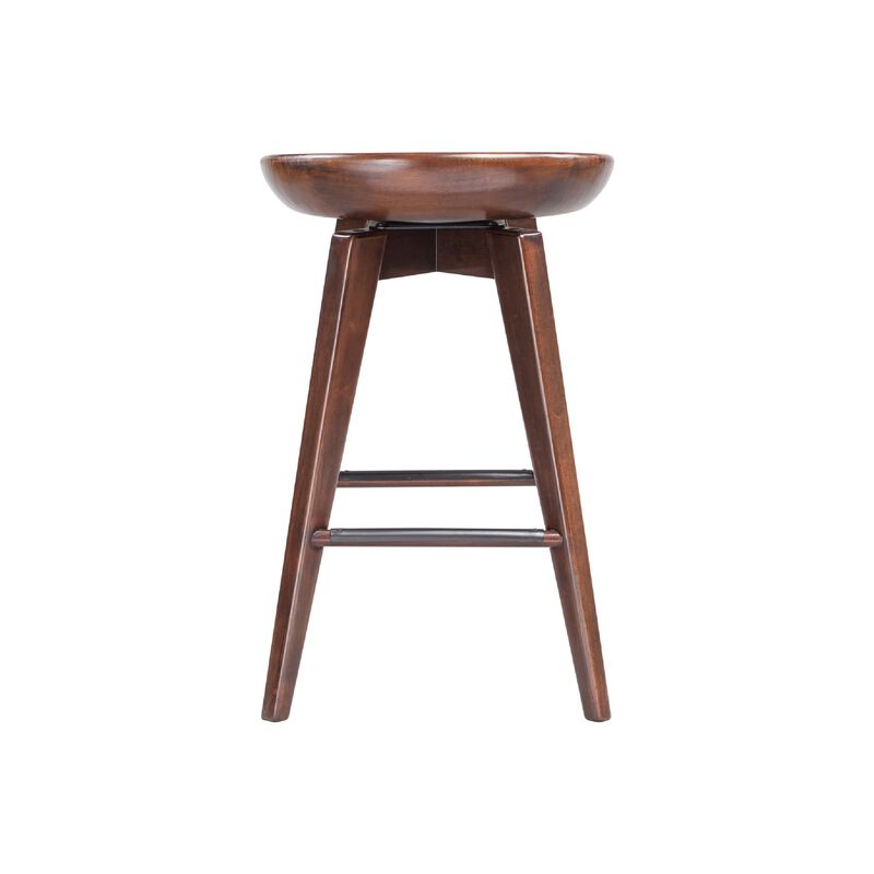 Esme 24 Inch Swivel Counter Stool, Contour Seat, Wood, Tapered Legs, Brown-Benzara