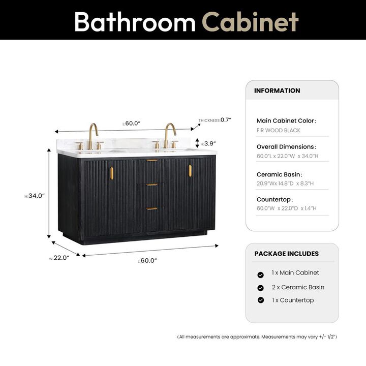 Vinnova Design Free-standing Double Bathroom Vanity with Composite top in Lightning White