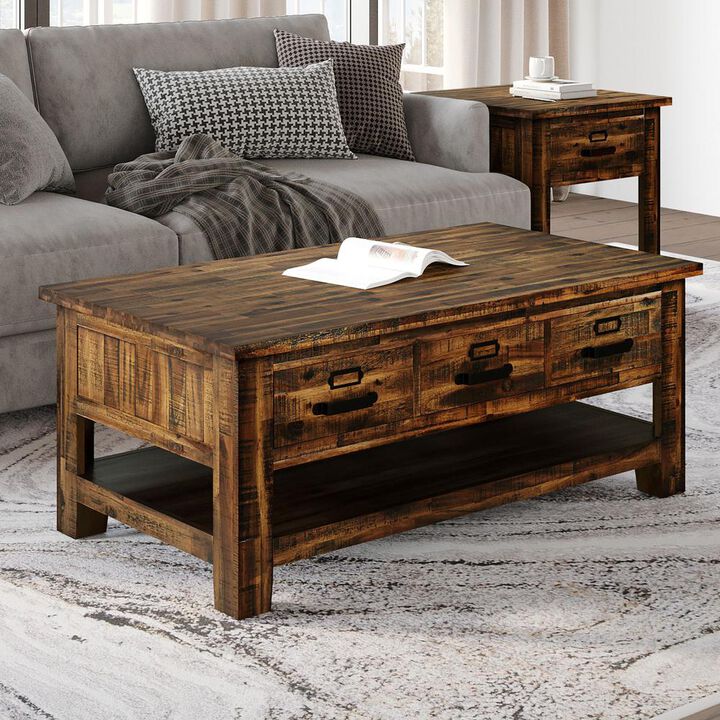 Jofran Distressed Industrial Three Drawer 48 Coffee Table