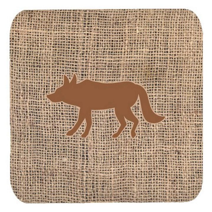 Caroline's Treasures BB1123-BL-BN-FC Wolf Burlap and Brown Foam Coasters (Set of 4), 3.5 H x 3.5 W, Multicolor