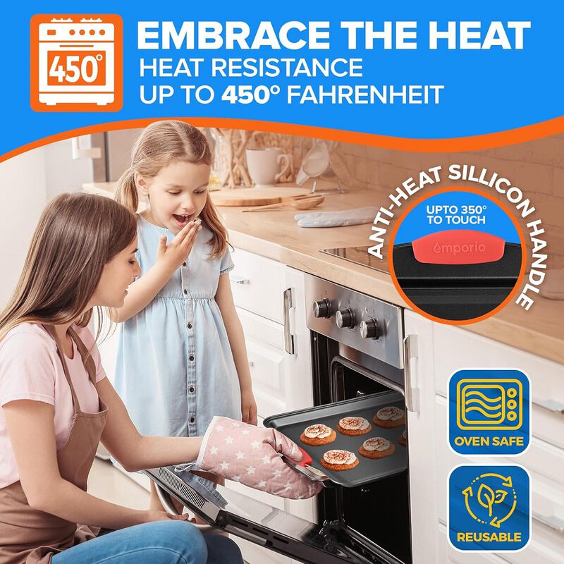 Baking Pan Set - Nonstick Coating, Carbon Steel Bakeware Set with Red Silicone Handles, PFOA, PFOS, PTFE Free, Recipe Booklet Included, Oven Safe Tray (Up To 450° F), Set of 25 - Black