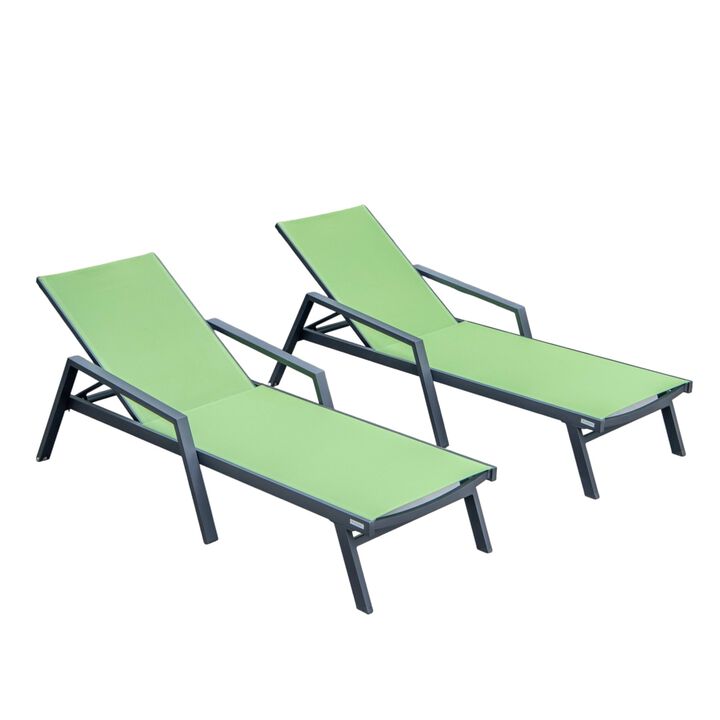 LeisureMod Marlin Patio Chaise Lounge Chairs with Armrests – Set of 2, Black Aluminum Frame & Dark Grey Cushion for Outdoor Relaxation