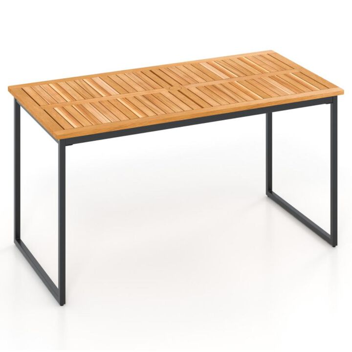 Hivvago Acacia Wood Dining Table for 6 People with Slatted Tabletop and Umbrella Hole