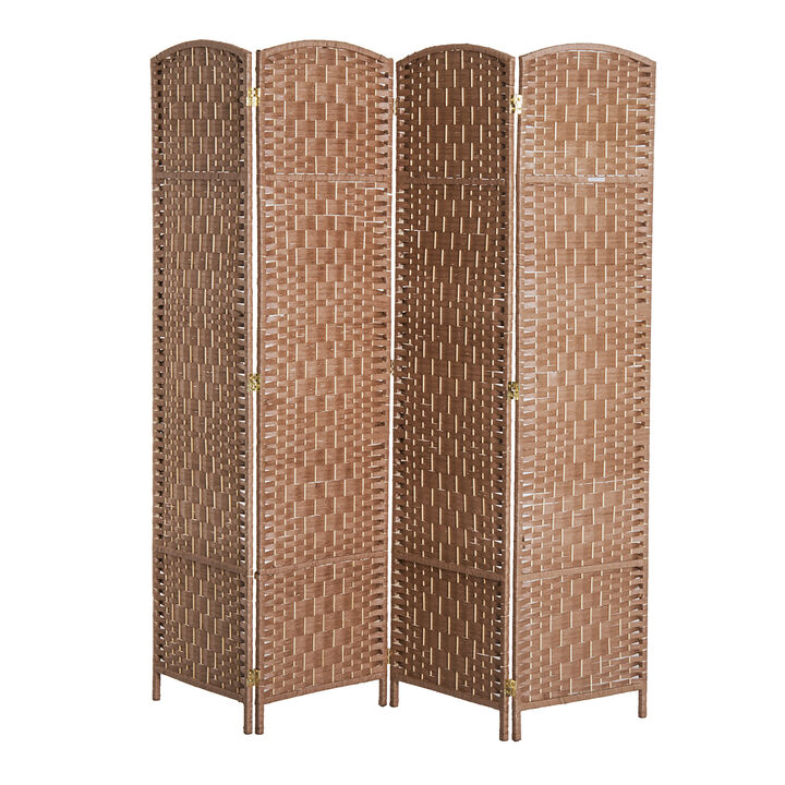 HOMCOM 6 Weave Panel Room Divider Privacy Folding Screen Diamond Decor Natural