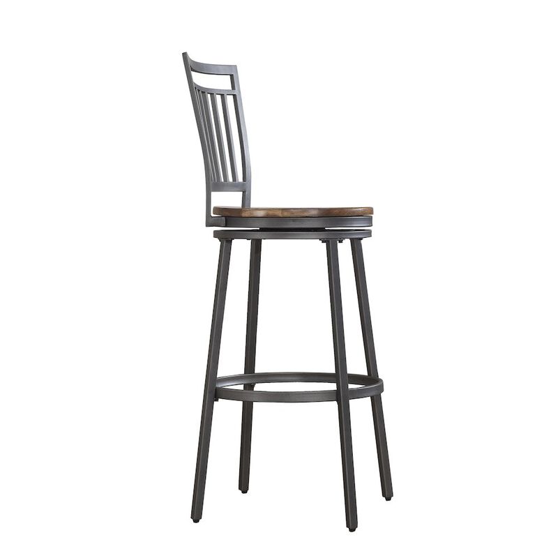 Stockton 30" Metal Swivel Stool - Slate Grey - Golden Oak Seat